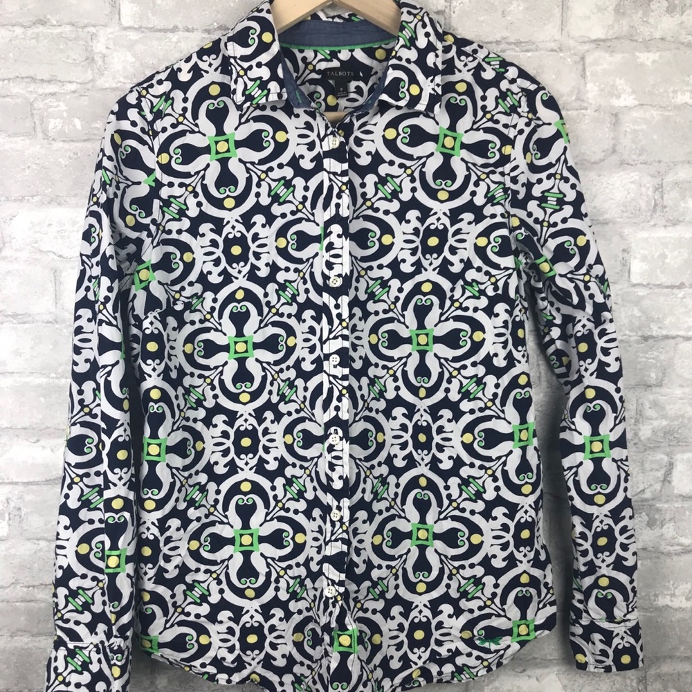 Talbots | Geometric Print Button Down Blouse